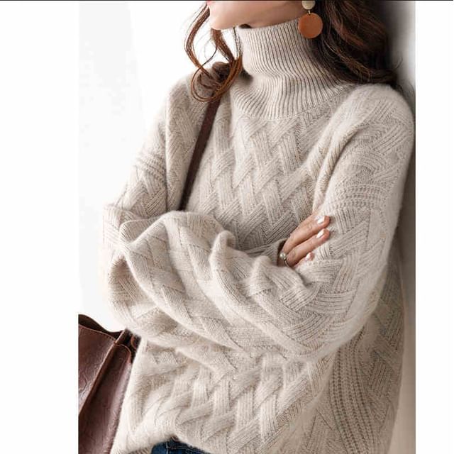 Cable Knit Turtleneck Solid Pullover Sweater