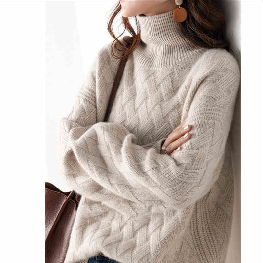 Cable Knit Turtleneck Solid Pullover Sweater