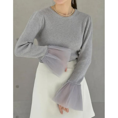 Ribbed Knit Round Neck Long Sleeve Solid Top