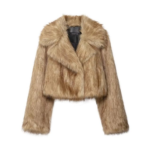 Lapel Collar Fluffy Crop Jacket