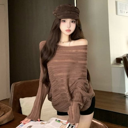 Striped One Shoulder Knit Sweater