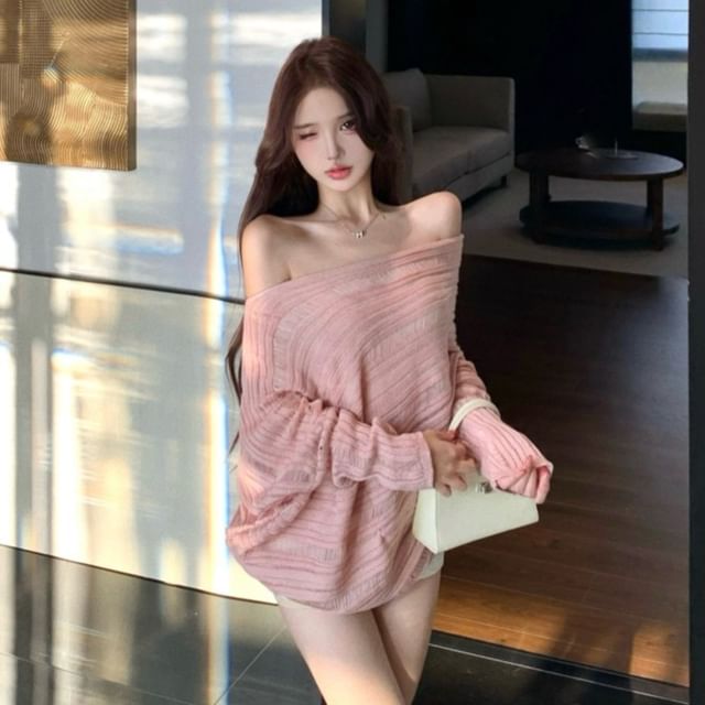 Striped One Shoulder Knit Sweater