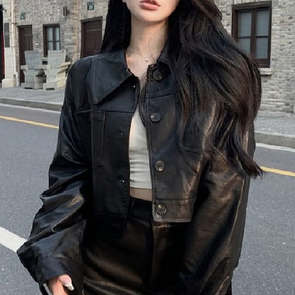 Faux Leather Jacket & Mini H-Line Skirt