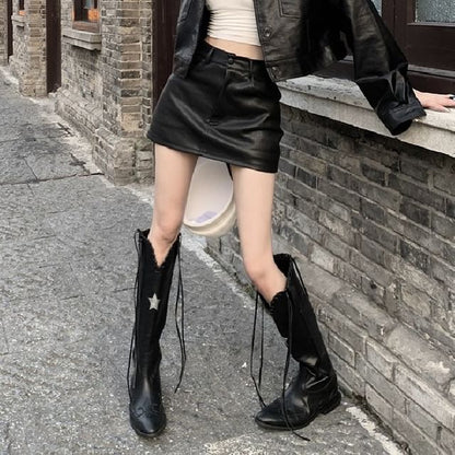 Faux Leather Jacket & Mini H-Line Skirt