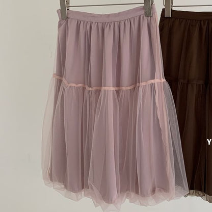 Mesh Bubble Knee-Length Skirt
