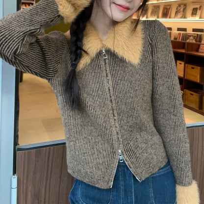 Furry Fur Zip-Up Cardigan