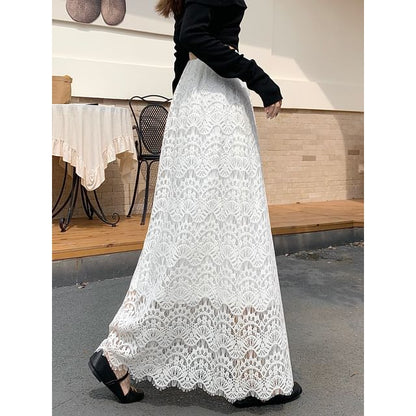 Lace Maxi A-Line Skirt - High Rise
