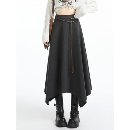 Asymmetrical Midi A-Line Skirt - High Waist