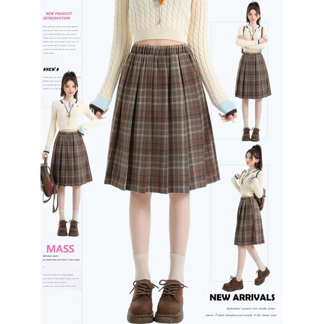 Plaid Pleated A-Line Mini Skirt High Rise