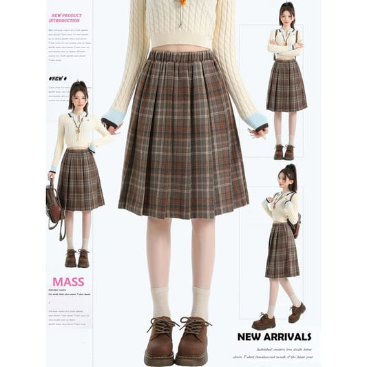Plaid Pleated A-Line Mini Skirt High Rise