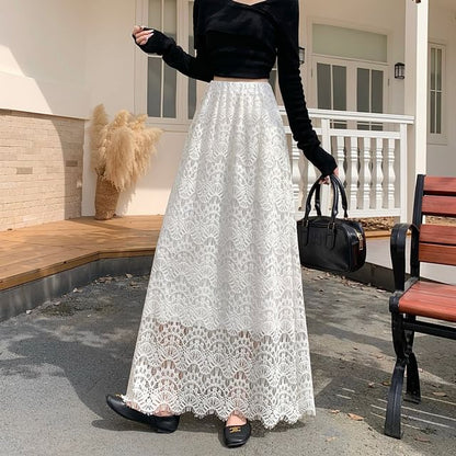 Lace Maxi A-Line Skirt - High Rise