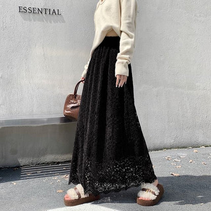 Lace Maxi A-Line Skirt - High Rise