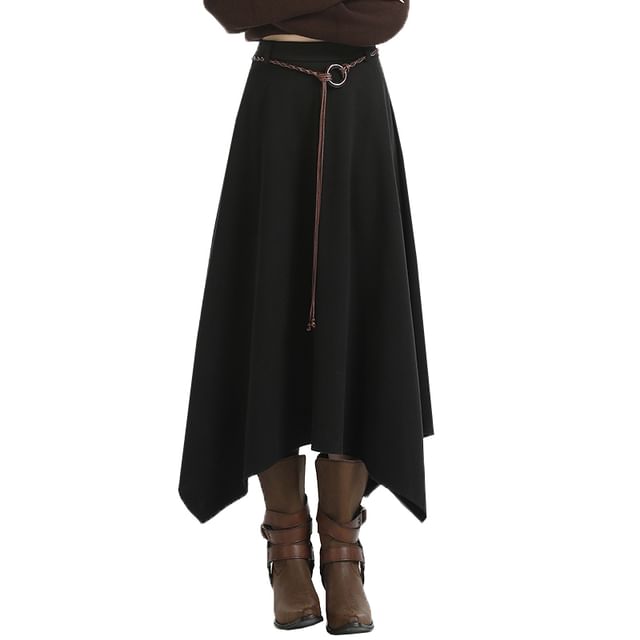 Asymmetrical Midi A-Line Skirt - High Waist