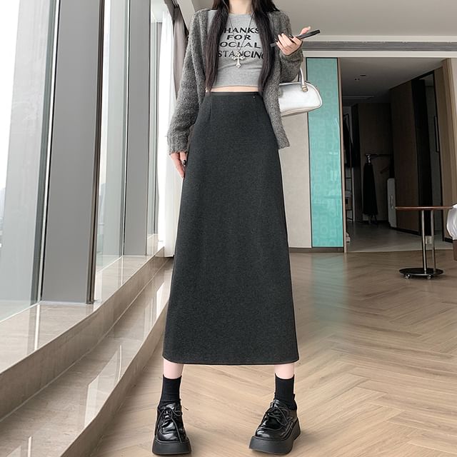 Straight Midi Skirt with Back Slit High Waist