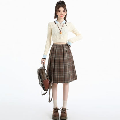 Plaid Pleated A-Line Mini Skirt High Rise
