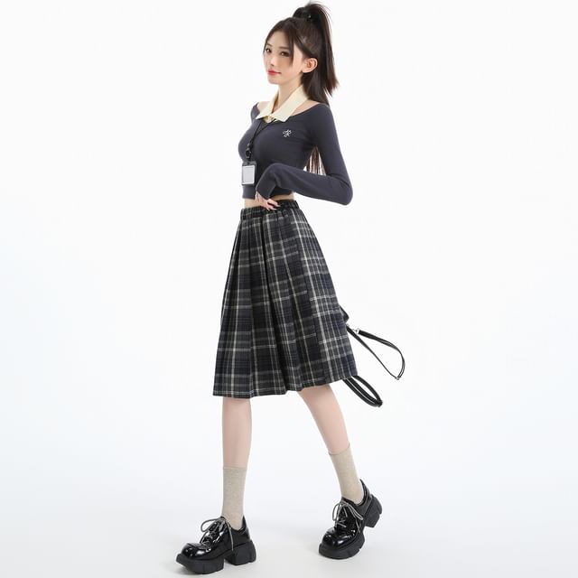 Plaid Pleated A-Line Mini Skirt High Rise