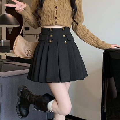 Pleated Mini A-Line Skirt High Waist Solid