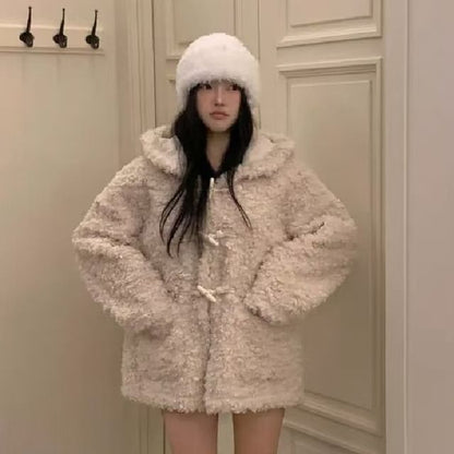 Plain Hood Toggle Teddy Jacket