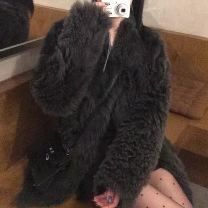 Faux Fur Collared Buttoned Coat