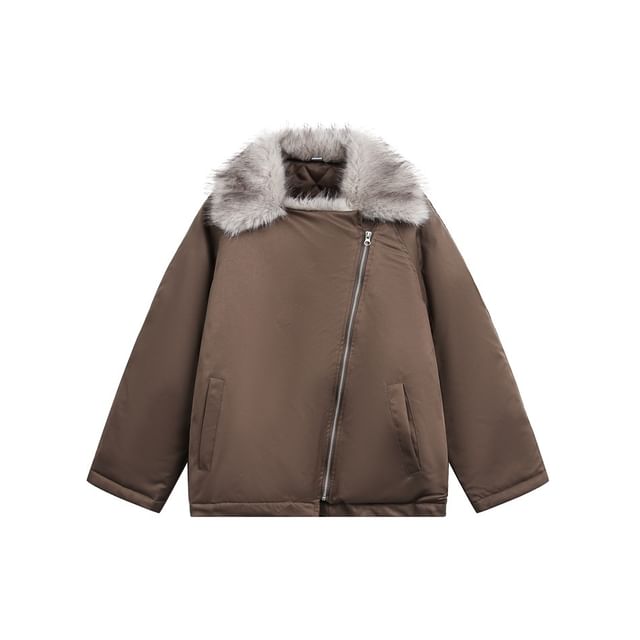 Furry-Panel Irregular Padded Jacket