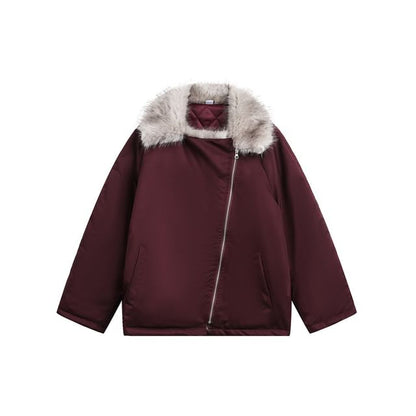 Furry-Panel Irregular Padded Jacket
