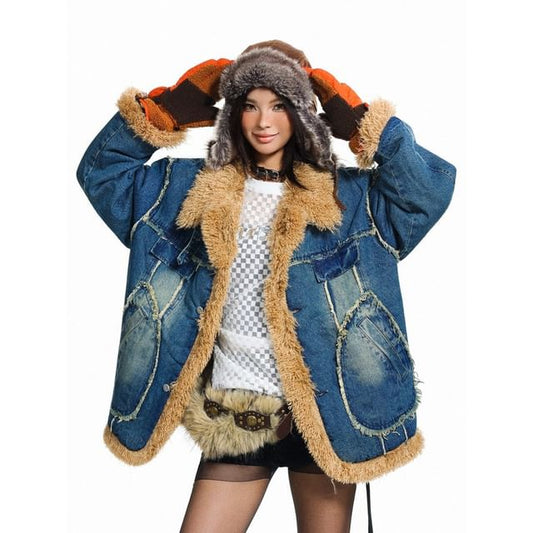 Fur-Trim Denim Jacket
