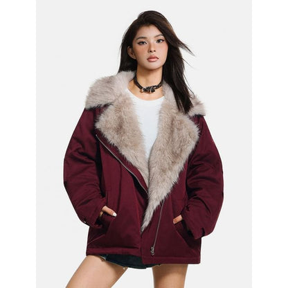 Furry-Panel Irregular Padded Jacket
