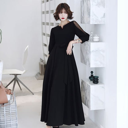 Elbow Sleeve Notch Neck Dotted Panel Mesh Maxi A-Line Cocktail Dress