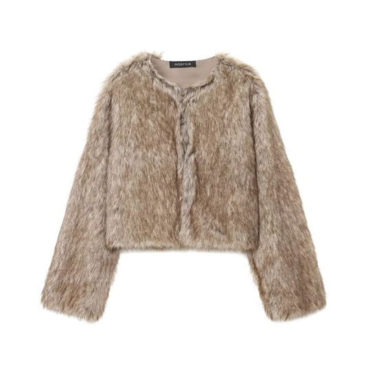 Round Neck Faux Fur Hook And Eye Jacket