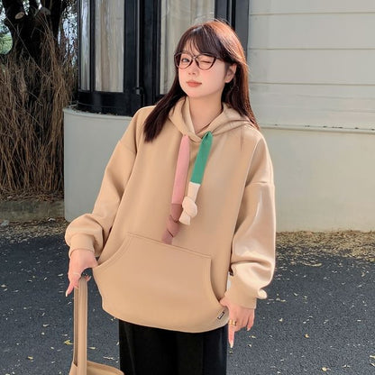 Plus Size Color Block Drawstring Hoodie