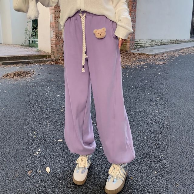 Plus Size Drawstring Waist Bear Accent Harem Sweatpants