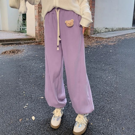 Plus Size Drawstring Waist Bear Accent Harem Sweatpants