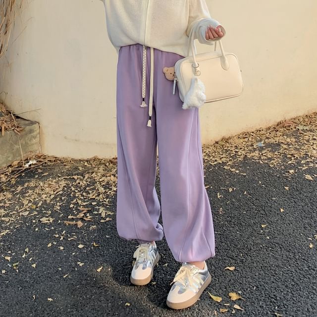 Plus Size Drawstring Waist Bear Accent Harem Sweatpants