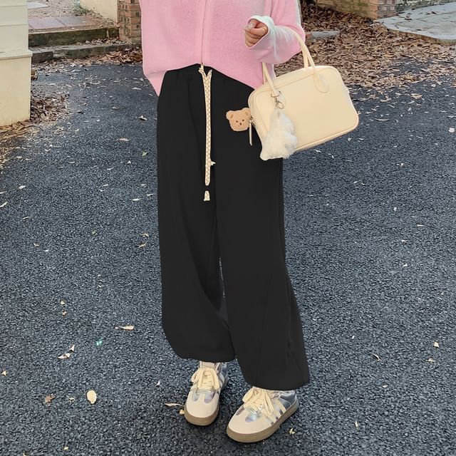 Plus Size Drawstring Waist Bear Accent Harem Sweatpants