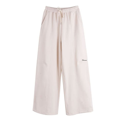 Plus Size Drawstring Waist Lettering Embroidered Loose Fit Sweatpants