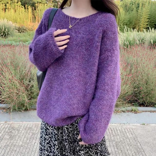 Boat Neck Plain Knit Pullover Sweater