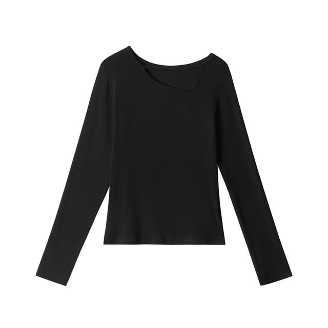Cut-Out Detail Slim Tee with Long Sleeves