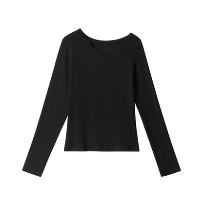 Cut-Out Detail Slim Tee with Long Sleeves