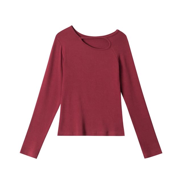 Cut-Out Detail Slim Tee with Long Sleeves