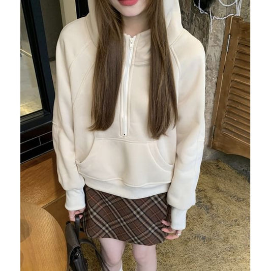 Half Zip Hooded Slouchy Long Sleeve Sweatshirt