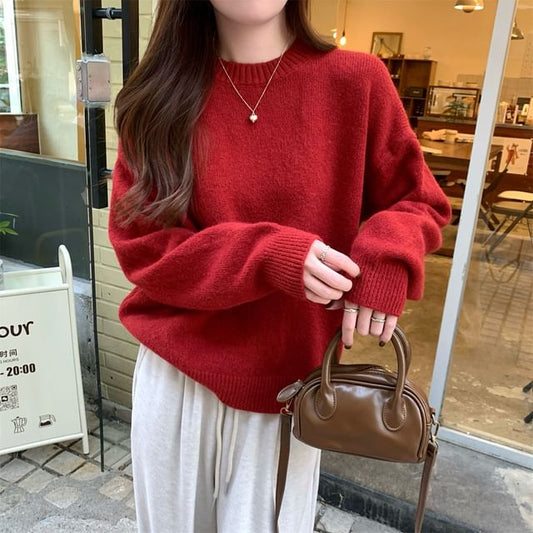 Classic Round Neck Plain Knit Pullover Sweater