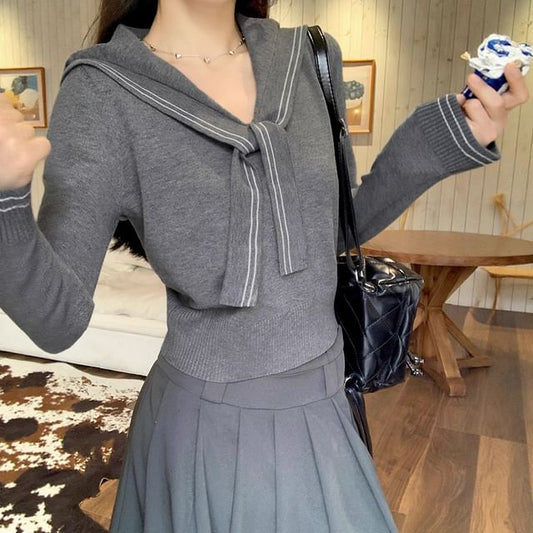 Sailor Collar Long Sleeve Knit Pullover Top