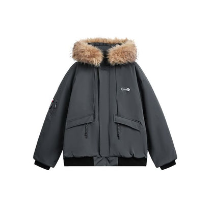 Detachable Faux Fur-Trim Hooded Coat