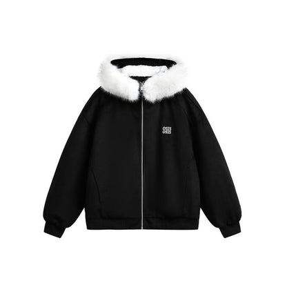 Detachable Faux Fur-Trim Hooded Wool Jacket
