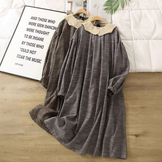 Striped Midi Tunic Dress and Decorative Collar Set with Long Sleeves
