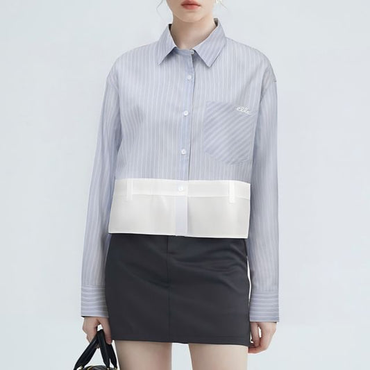 Striped Paneled Long Sleeve Button Shirt