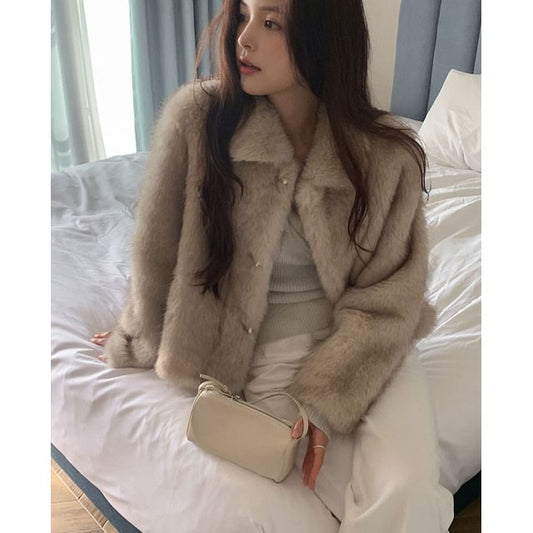 Collared Eco-Fur Jacket