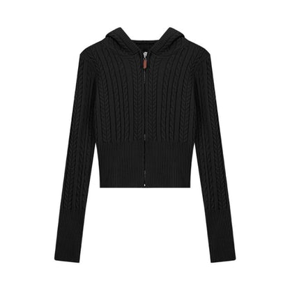 Chunky Zip-Up Cropped Knit Sweater