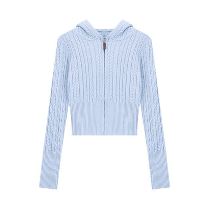 Chunky Zip-Up Cropped Knit Sweater