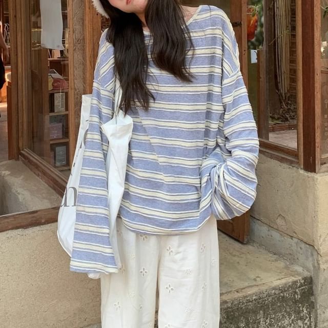 Classic Crewneck Striped Long-Sleeve Tee